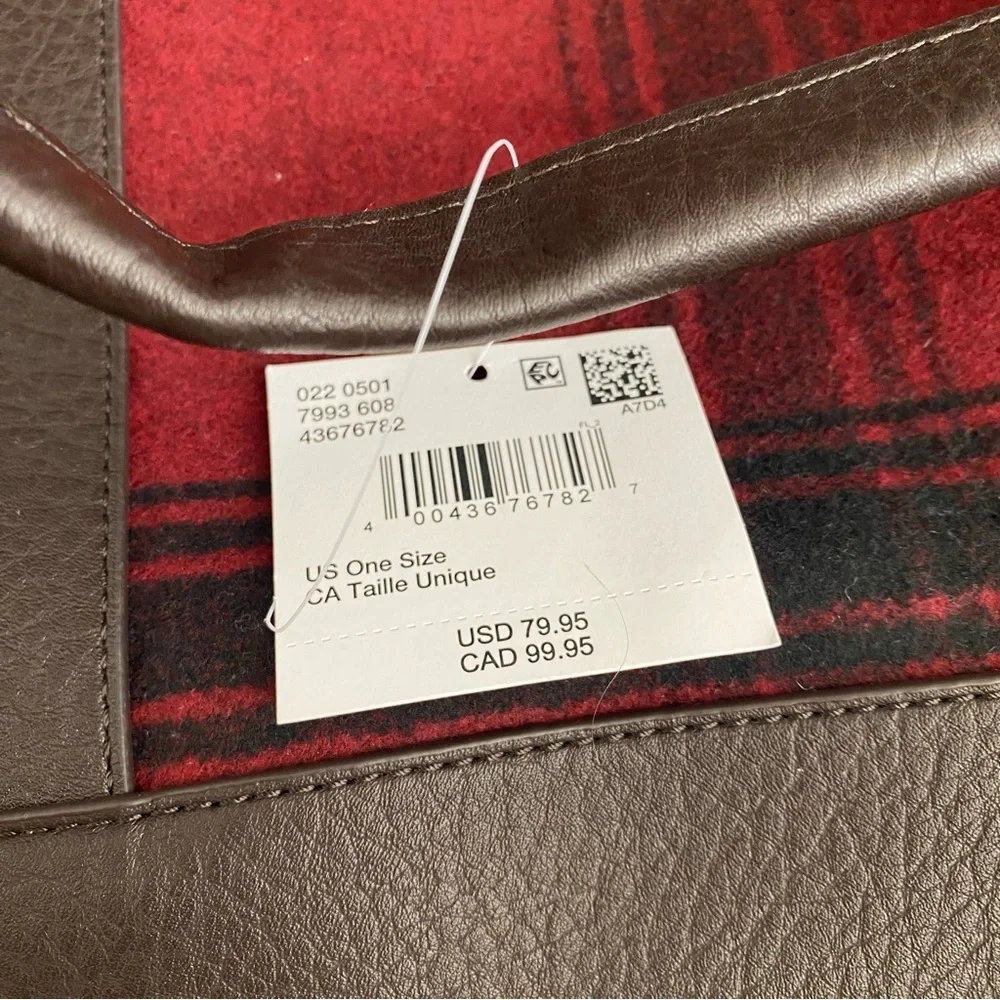American Eagle Outfitters Red Plaid Duffel Tote with Brown Trim new